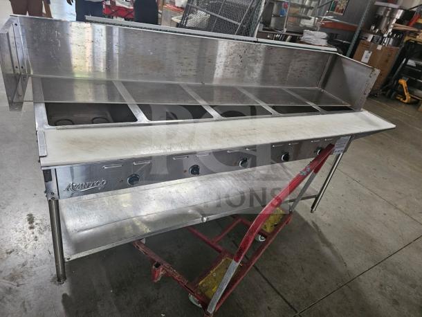 AVATCO 177STE5S 5 pan open well electric steam table in stainless steel, lightly used, with control knobs and sturdy construction.