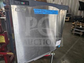 Scotsman Prodigy Series C0830SA-32B modular cuber head ice machine, stainless steel, visible label with model info.