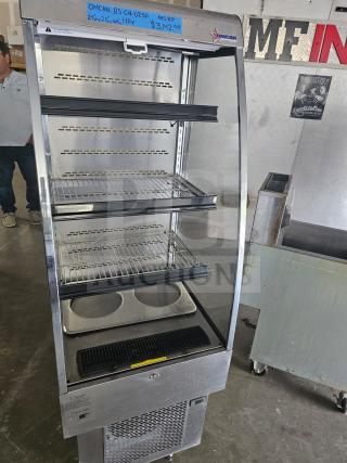 Omcan RS-CN-0250 open refrigerated display case, stainless steel, multiple shelves, 24"W x 27.6"D x 68"H, 110V, labeled price $3,142.