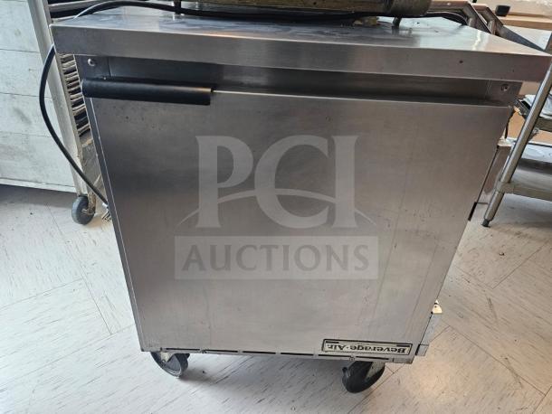 Beverage-Air WTR27A 27" solid door undercounter refrigerator, stainless steel, on casters, used condition.