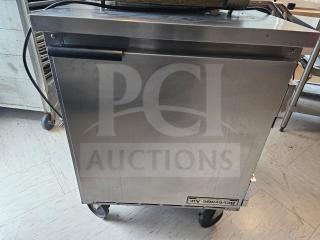 Beverage-Air WTR27A 27" solid door undercounter refrigerator, stainless steel, on casters, used condition.