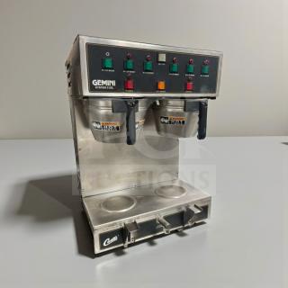 Wilbur Curtis GEM312IL commercial coffee brewer, high-grade condition, 120V, fully tested, dual brew stations, warning labels.