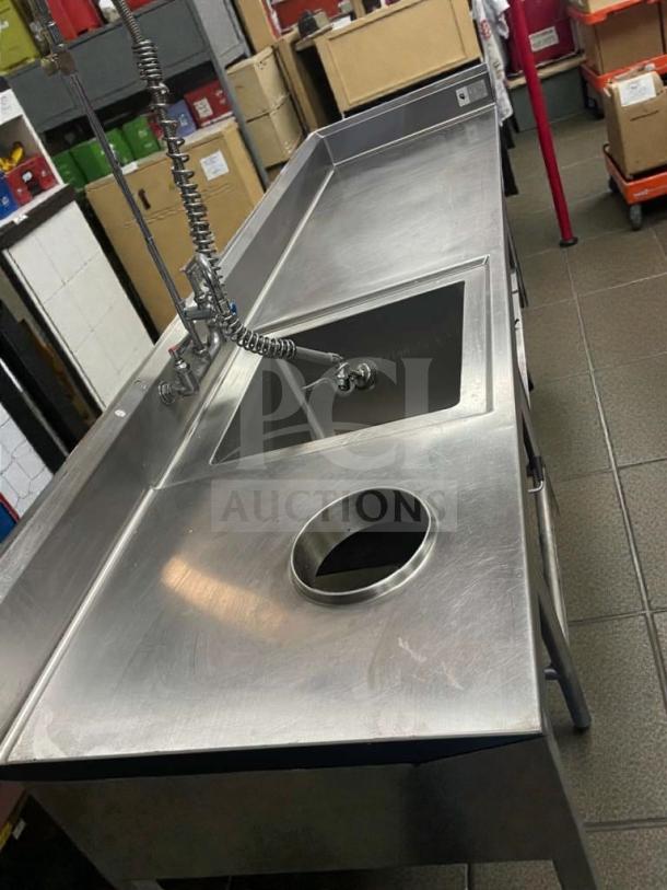 ICM stainless steel prep sink table, model ICM-L-PST-0007. Immaculate condition, fully tested, integrated sink, durable design.