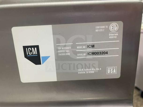 ICM commercial stainless steel prep sink table, model ICM, serial ICM003204, immaculate condition, Made in USA.