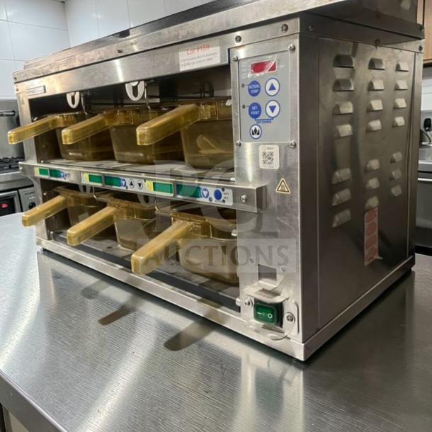 Prince Castle EHBP23 heated holding bin in pristine condition, 120V/single phase, fully tested, stainless steel finish.