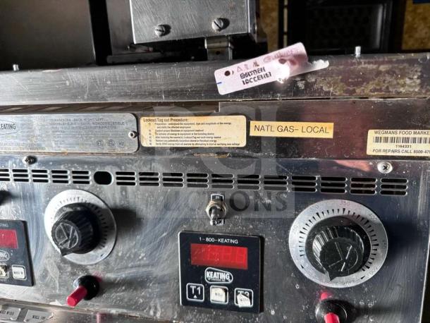 Exceptional Keating Miraclean® 36" Commercial Gas Griddle, model KEA-L-GRD-0309, with visible control dials, tags, and labels.