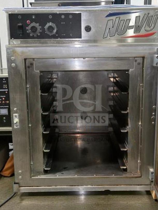 Nu-Vu RM-5T single-deck countertop convection oven, stainless steel, excellent condition, includes mobile stand, 208V/3Phase.