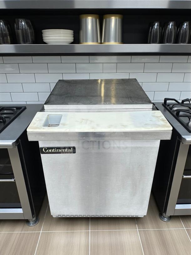 Continental SW27-12M Sandwich Prep Unit, 27" wide, 7.4 Cu. Ft., outstanding condition, UL & NSF listed, stainless steel.