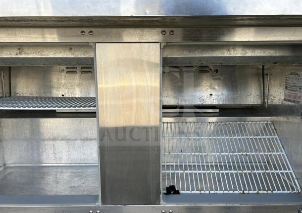 Continental Refrigerator SW60-24M, 60” stainless steel refrigerated worktop, excellent condition, interior shelves shown.