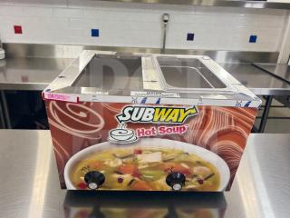 Duke CSW-2-1-AM commercial soup warmer, 2 wells, UL listed, excellent condition, "Subway Hot Soup" branding, fully tested.