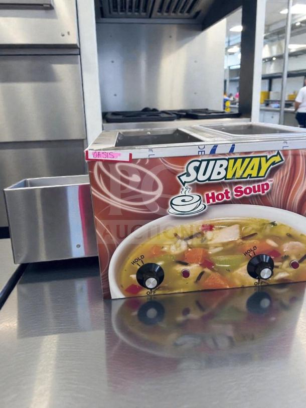 Duke CSW-2-1-AM soup warmer, 2 wells, UL listed, exceptional condition, tested and operational, Subway branding.