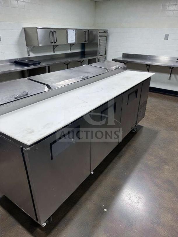 Pristine True TPP-93 commercial pizza prep table, 93-inch, 3-door, cutting board top, fully tested, excellent condition.