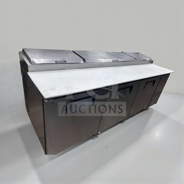 Pristine True TPP-93, 93” commercial pizza prep table with cutting board top, 3 doors, fully operational, excellent condition.