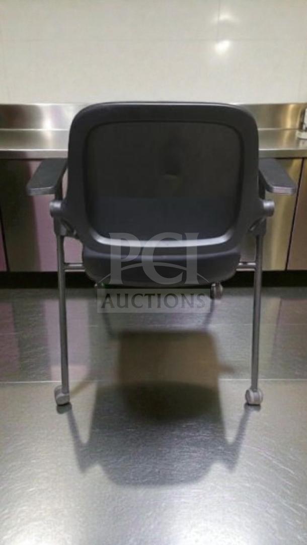 Commercial Institutional Furniture stackable training chair with arms, sled base frame, commercial grade, fully inspected.