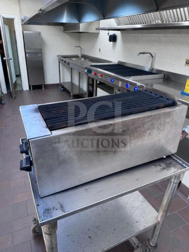 Commercial gas charbroiler, 24" wide, stainless steel, outstanding condition, fully tested, model CHR-M-GRL-0468.