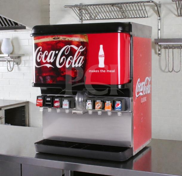 Coca-Cola Model 41930R multi-flavor soda dispenser, stainless steel, high-grade condition, fully operational.