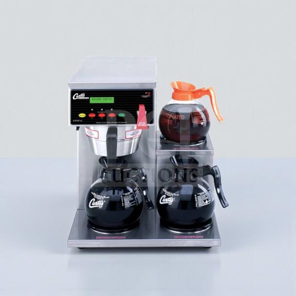 Wilbur Curtis ALPHA-III-S Automatic 3-Warmer Coffee Brewer, stainless steel, hot water faucet, fully operational, 120V, NSF & UL listed.