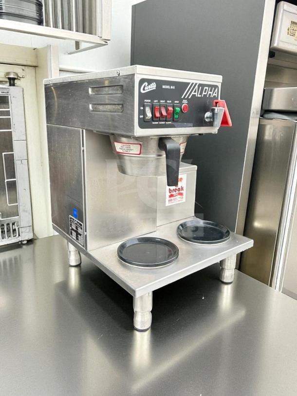 Wilbur Curtis ALPHA-III-S coffee brewer, stainless steel, 3 warmers, hot water faucet, excellent condition, NSF & UL listed.