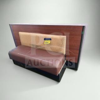 Immaculate commercial restaurant booth seating, wood back panel, upholstered in brown vinyl. Qty 3 available.