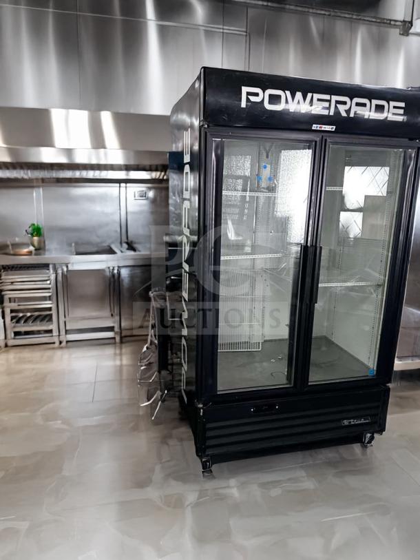 Exceptional condition True GDM-43EM glass door merchandiser refrigerator, 2-door display cooler, 115V, fully tested.