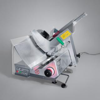 Bizerba GSP HD commercial meat slicer in pristine condition, heavy-duty, 120V, with control knobs and safety markings visible.