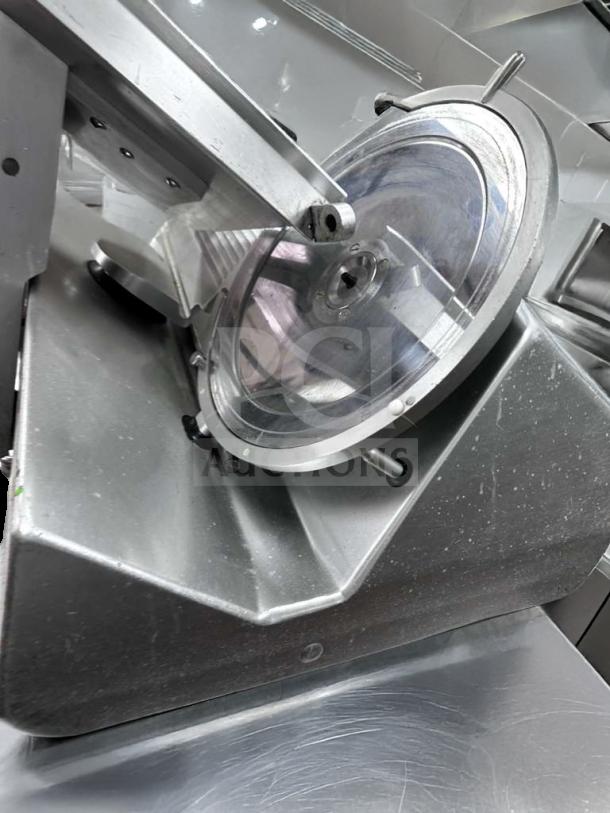 Pristine Bizerba GSP HD commercial meat slicer, heavy-duty, fully operational, 120V. Ideal for precision slicing.