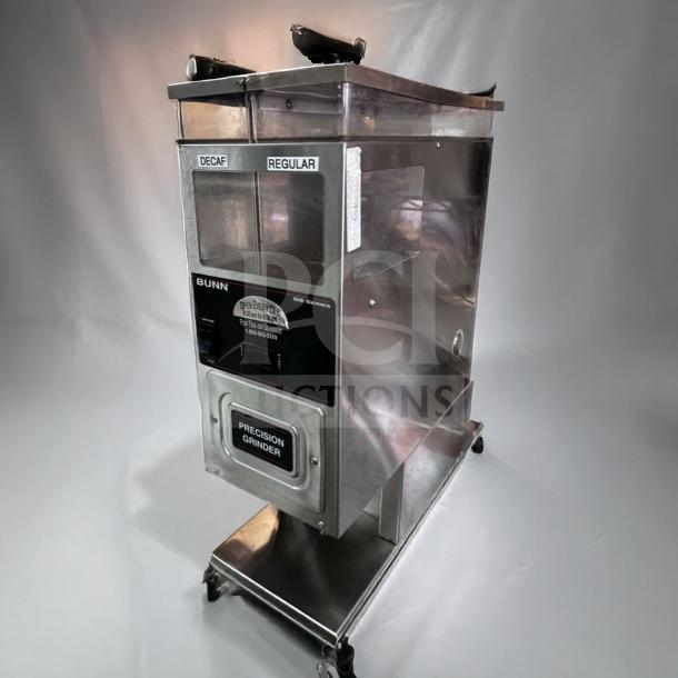 Exceptionally maintained BUNN G9-2 HDS coffee grinder, dual hopper, commercial-grade, precision grinding, 120V, operational.