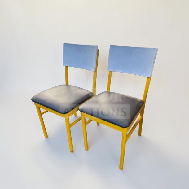 Commercial grade dining chairs with upholstered seats and backs, heavy-duty metal frames, fully inspected, elite condition.