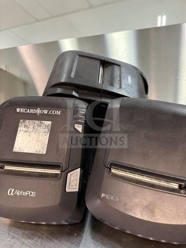 AlphaPOS Thermal Receipt Printer in high-grade condition, USB interface, fully tested. Visible logo and feed button. Quantity: 3.