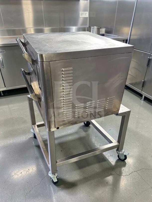 TurboChef Double Batch HHD-9500 oven, stainless steel, ventless, outstanding condition, on wheeled stand, 208/240V, 3 phase.
