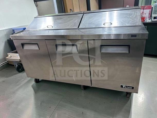 Titan XTSU72 Commercial Sandwich Prep Table Refrigerator, 72" stainless steel, superior condition, ETL listed, fully tested.