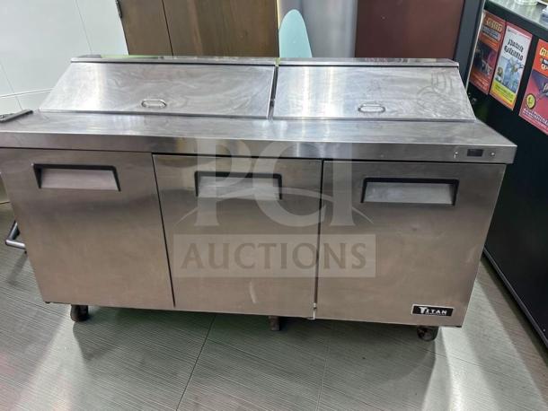Titan XTSU72 commercial sandwich prep table, 72" stainless steel, superior condition, ETL listed, fully tested.