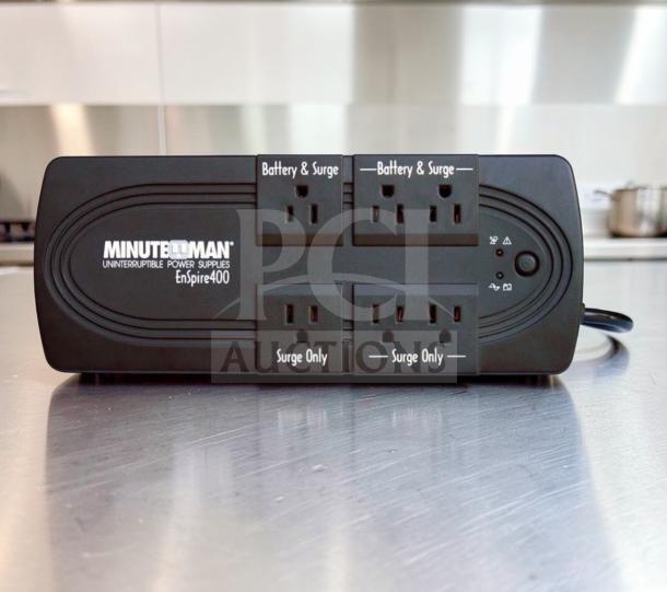 Minuteman EnSpire 400 UPS, 6 outlets, battery backup & surge protection, high-quality condition, model UPS-S-MINUTE-0689.