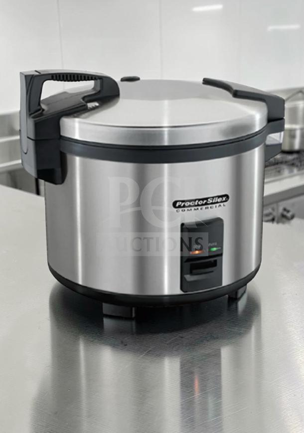 Stainless steel Proctor Silex 37560R commercial 60-cup rice cooker, excellent condition, ETL & NSF listed, fully tested.