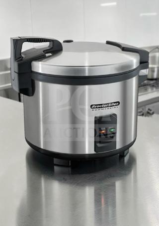 Stainless steel Proctor Silex 37560R commercial 60-cup rice cooker, excellent condition, ETL & NSF listed, fully tested.