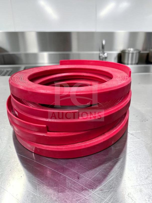 Red heavy-duty plastic keg stackers set of 4, superior condition, for beer keg storage, model BAR-S-KEG-0740.