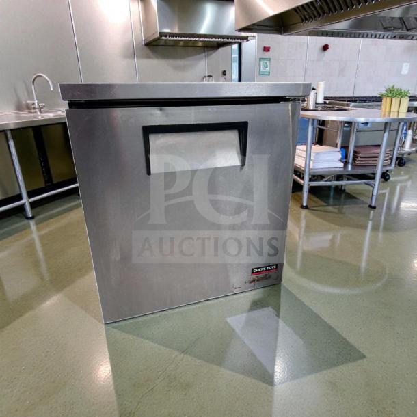 Commercial stainless steel True TUC-27F-LP-HC undercounter freezer, 27", left hinge solid door, excellent condition, fully tested.
