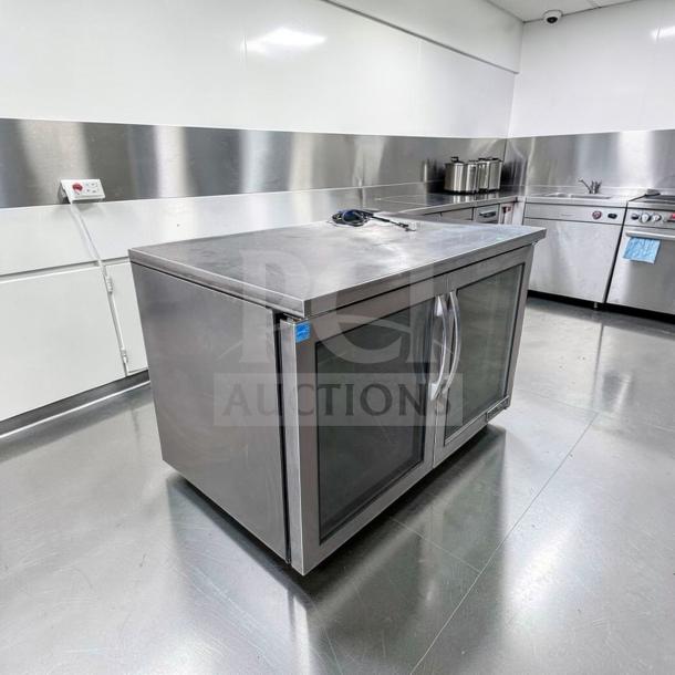 True TUC-48G-HC 48" undercounter refrigerator, stainless steel with 2 glass doors, exceptional condition, fully operational.