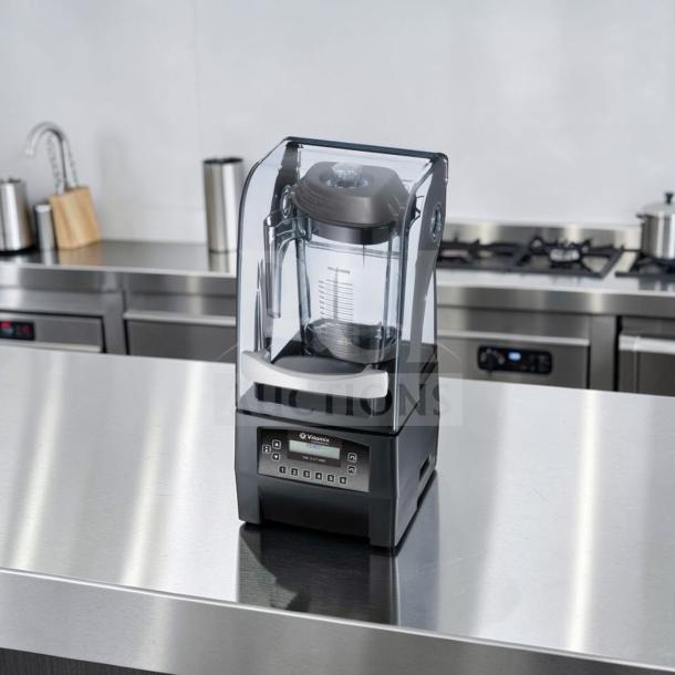 Vitamix The Quiet One VM0145 blender, top-tier condition, 34 programs, sound enclosure, 120V, fully tested, on countertop.