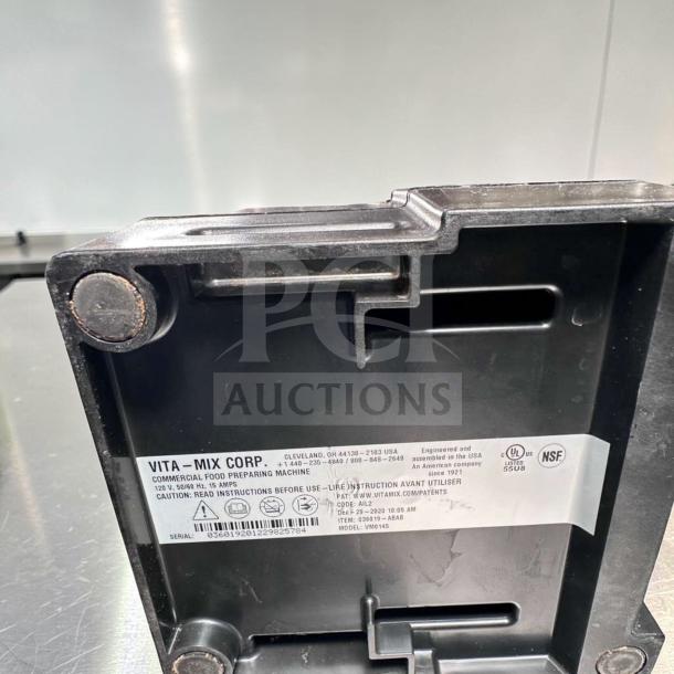 Vitamix The Quiet One blender base, model VM0145, with label showing specifications and certification marks, excellent condition.