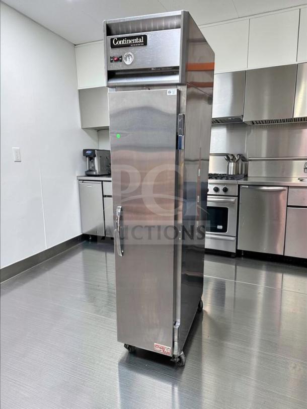 Continental Refrigerator 1RSE-N, 18" narrow reach-in, stainless steel, superior condition, fully tested, 115V, one section.