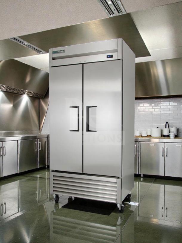 True T-35-HC two-section stainless steel reach-in refrigerator with solid doors, 39.5", commercial grade, fully tested, 115V.