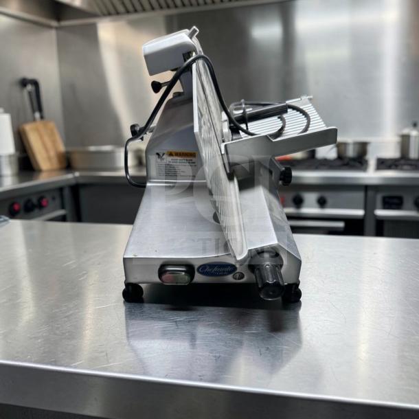 Globe C10 Chefmate manual meat slicer, 10" blade, stainless steel, belt-driven, 1/4 HP, excellent condition, 115V.