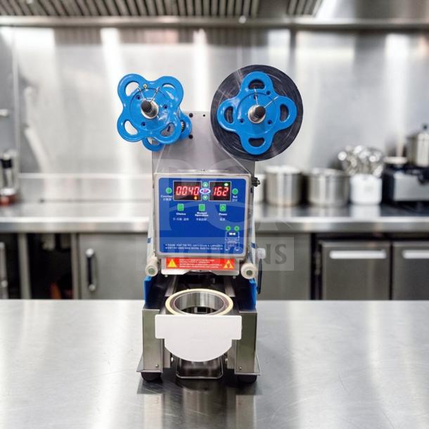 Exceptional Condition Y-Fang ET-99SU cup sealing machine, UL listed, fully tested, 90–98mm, automatic sealer.