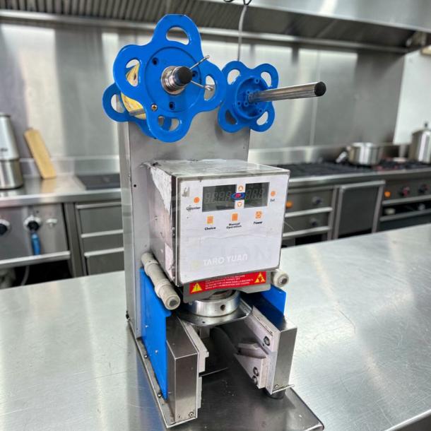 Y-Fang ET-99SU cup sealing machine, 90–98mm, commercial automatic sealer, UL listed, fully tested, excellent condition.