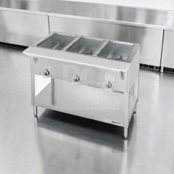 Duke E303 Aerohot Electric 3 Compartment Steam Table, stainless steel, superior condition, fully tested, commercial food warmer.