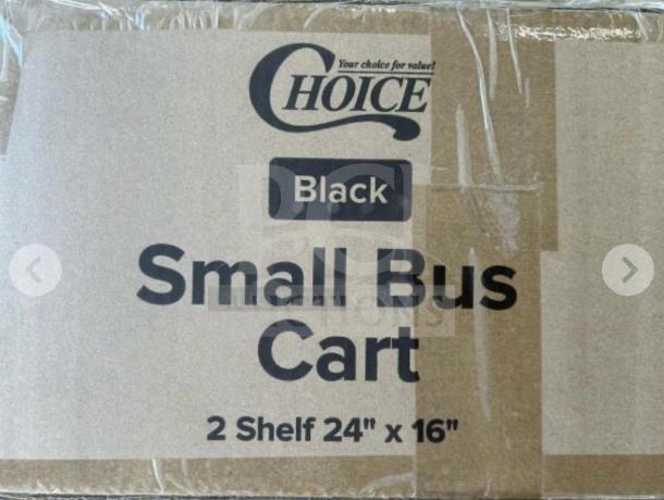 Brand new Choice Small Bus Cart BUS-S-CART-0770, 2-shelf, 24"x16", heavy-duty, commercial service cart, in packaging.