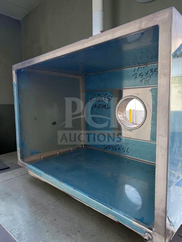 Stainless steel vent hood in exceptional condition, featuring heavy-duty construction, suitable for commercial kitchens, NSF/ETL ready.