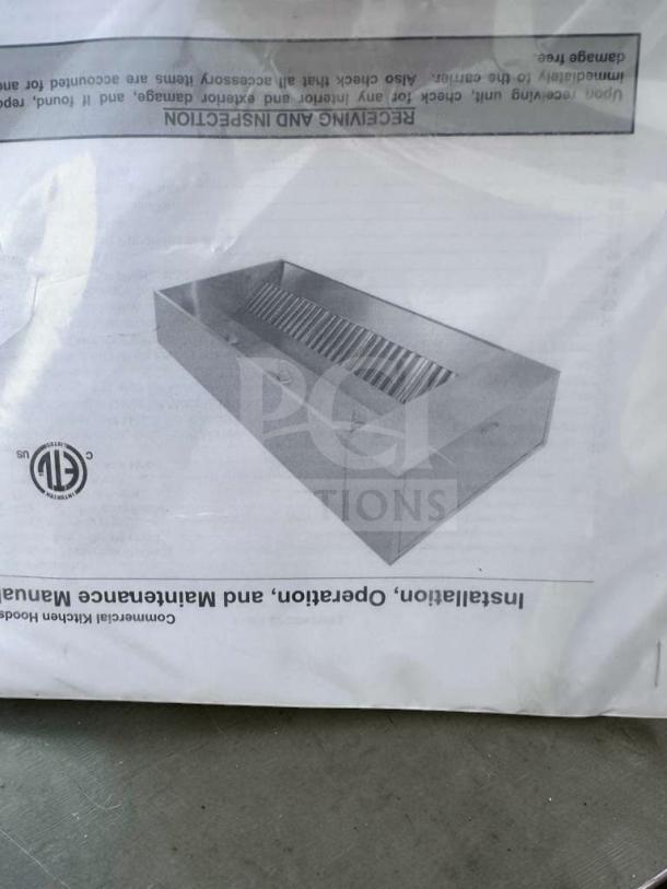 Commercial stainless steel vent hood, exceptional condition, heavy-duty kitchen ventilation canopy. NSF/ETL certified. Model VENT-M-HOOD-0769.