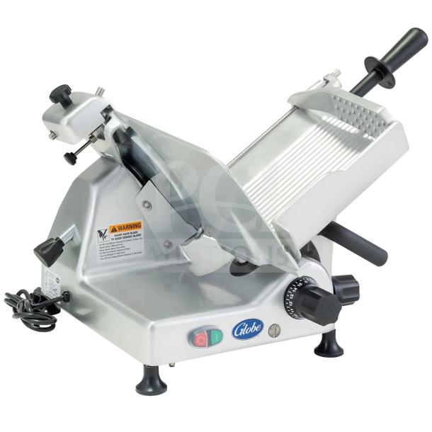 Globe G12 commercial meat and cheese slicer, 12" blade, blade sharpener, 115V, new scratch and dent, late model.